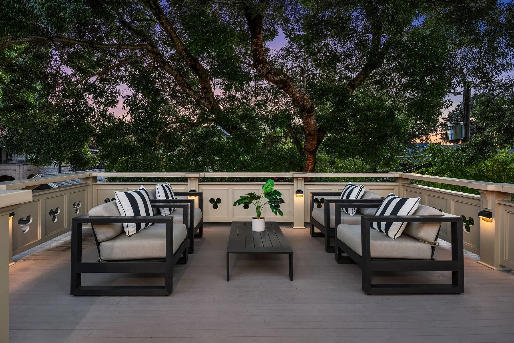 Capitol Hill home staging with a private roof terrace lounge among the treetops styled for a market-ready presentation